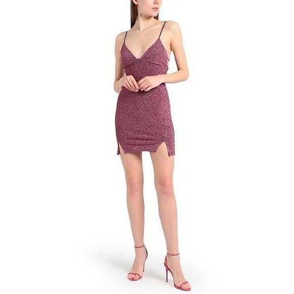 Topshop Crepe Lame’ Bodycon Pink Mini Dress Sz 6 - Picture 1 of 6